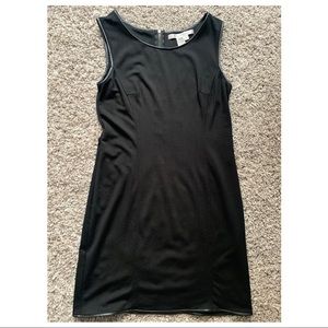 Max Studio black shift dress with black faux leather trim. Size L